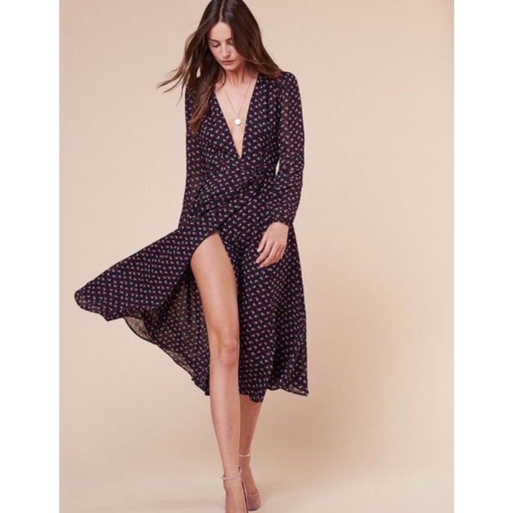 Reformation Navy Floral Midi Dress